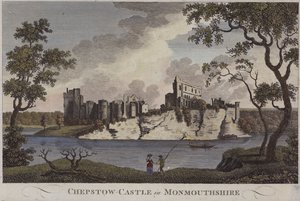 Château de Chepstow, Monmouthshire (gravure en couleur) - English School