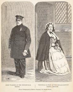Chef gardien à la prison de Pentonville et matrone principale à la prison pour femmes de Brixton, illustration de The Criminal Prisons of London and Scenes from Prison Life par Henry Mayhew et John - English School