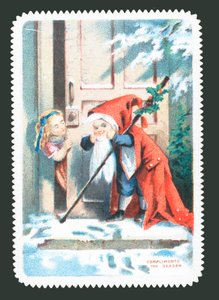 Enfant déguisé en Père Noël frappant à la porte - English School
