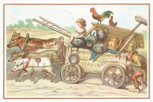 Enfant conduisant un chariot, Carte de Noël - English School