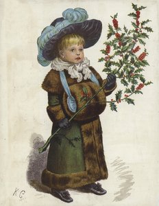 Enfant tenant une grande branche de houx - English School