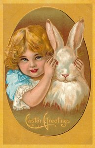 Enfant avec un lapin (lithographie couleur) - English School