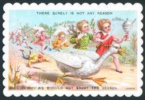 Enfants poursuivant une oie, carte de Noël - English School