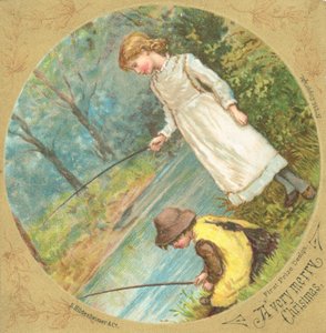 Enfants pêchant sur la rive - English School