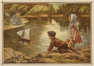 Enfants lançant un modèle de yacht - English School
