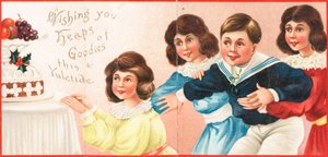 Enfants regardant la nourriture de Noël, Carte de Noël