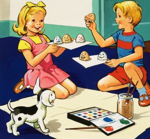 Enfants peignant des œufs - English School