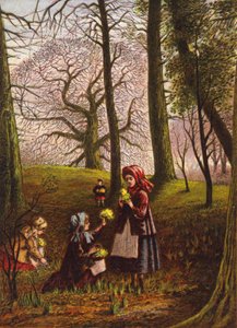 Enfants cueillant des fleurs dans les bois (lithographie couleur) - English School