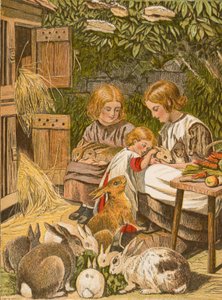 Enfants avec leurs lapins de compagnie