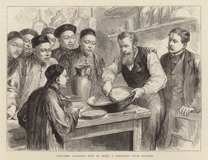 Chinois apprenant à faire un pudding de Noël aux prunes - English School