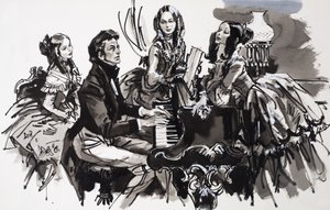 Chopin avec des admiratrices (gouache sur papier) - English School