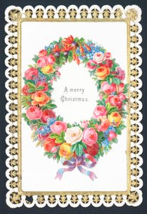 Couronne de fleurs de Noël, carte de Noël - English School