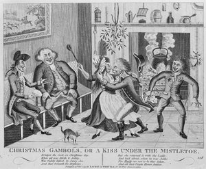 Jeux de Noël, ou un baiser sous le gui, 1794 (gravure) - English School