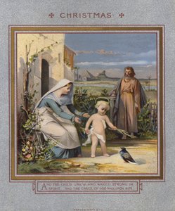 Carte de Noël : Jésus jouant avec une colombe, surveillé par ses parents - English School