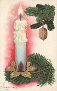 Carte de Noël avec une bougie de sapin de Noël