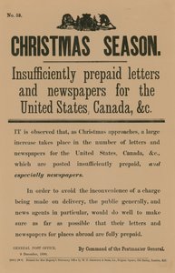Avis de poste de Noël par ordre du Postmaster General, 9 décembre 1890