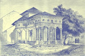 Église à Bucarest, illustration de Voyages Illustrés, édité par H. W. Bates, publiée vers 1880
