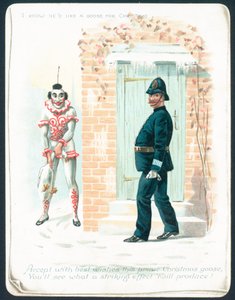 Clown attendant un policier avec une oie, Carte de Noël