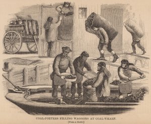 Porteurs de charbon remplissant des wagons au quai de charbon - English School