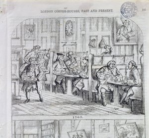 Salle de café en 1763, de London Coffee-Houses Past and Present (gravure en couleur)