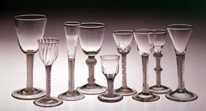 Collection de verres avec tiges torsadées opaques, 1760-75 - English School