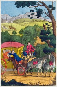 Le colonel Jack volant Mary Smith dans Maidenhead Thicket, illustration de Les Vies et Aventures des Plus Célèbres Bandits et Voleurs de Rue, publié en 1822 - English School