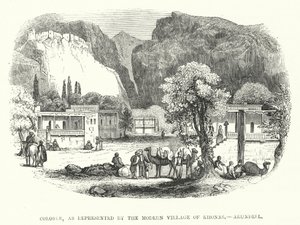 Colosses, représenté par le village moderne de Khonas, Arundell (gravure)