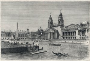 Exposition universelle de Chicago 1893 : le hall des machines - Gravure de 1893 dans « The Graphic » - English School