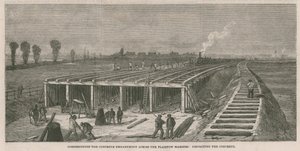 Construction de la digue en béton à travers les marais de Plaistow - English School