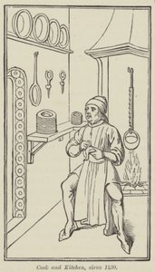 Cuisinier et cuisine, vers 1430 (gravure) - English School