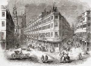 Cornhill, The Exchange et Lombard Street, Londres, Angleterre au milieu du 19ème siècle, de Old England: A Pictorial Museum, pub. 1847 - English School