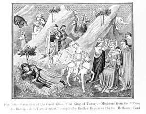 Couronnement du Grand Khan (Kublai Khan) (1214-94) Premier Roi de Tartarie, de la Fleur des Histoires de la Terre d