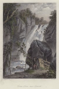 Corra Linn, près de Lanark, Écosse (gravure en couleur) - English School