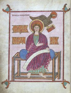 Saint Jean avec son symbole, des Évangiles de Lindisfarne, 710-721 - English School