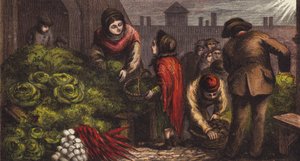 Marché aux légumes de Covent Garden (lithographie en couleur) - English School