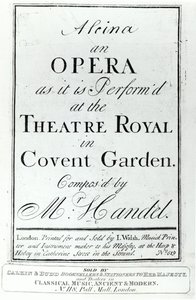Couverture de la partition pour Alcina, un opéra de Haendel, publiée en 1735