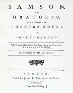 Couverture de la partition pour Samson, un oratorio de Haendel, publiée en 1759 - English School