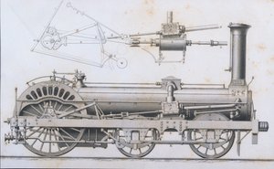 Locomotive à vapeur de Crampton, de Cyclopaedia of Useful Arts & Manufactures, édité par Charles Tomlinson, vers 1880 - English School