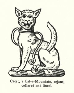 Cimier, un chat sauvage, assis, collier et ligne (gravure) - English School