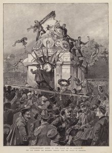 Foules arrachant les emblèmes de deuil de la statue de Strasbourg sur la Place de la Concorde, Paris - English School