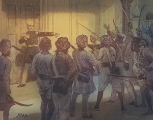 De Kantzow défendant le trésor à Mynporree, extrait de "Cassell