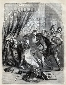 Mort du cardinal Beaton, 29 mai 1546 - Cardinal David Beaton (c1494-1546), archevêque de St. Andrews, assassiné pendant la Réforme écossaise - gravure de 