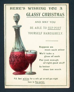 Carafe et verre de vin rouge, carte de Noël - English School
