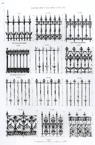 Dessins pour des balustrades en fonte, de 