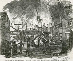 Destruction par le feu de la manufacture de pianos de Kirkman, Dufours Place, Broad Street, Golden Square - English School