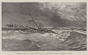 Destruction de la nouvelle partie de la jetée de Sandown pendant une tempête (gravure)