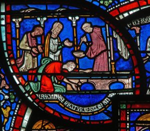 (détail) de la fenêtre du Miracle : histoire de Richard Sunieve - English School