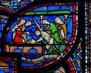 (détail) de la fenêtre du Miracle : histoire de Richard Sunieve - English School