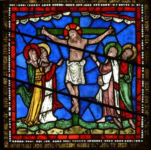 Détail de la fenêtre est de la chapelle de la Trinité représentant la Crucifixion - English School