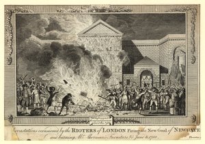 Dévastations causées par les Émeutiers de Londres incendiant la Nouvelle Prison de Newgate et brûlant les Meubles de M. Akerman, 6 juin 1780 - English School